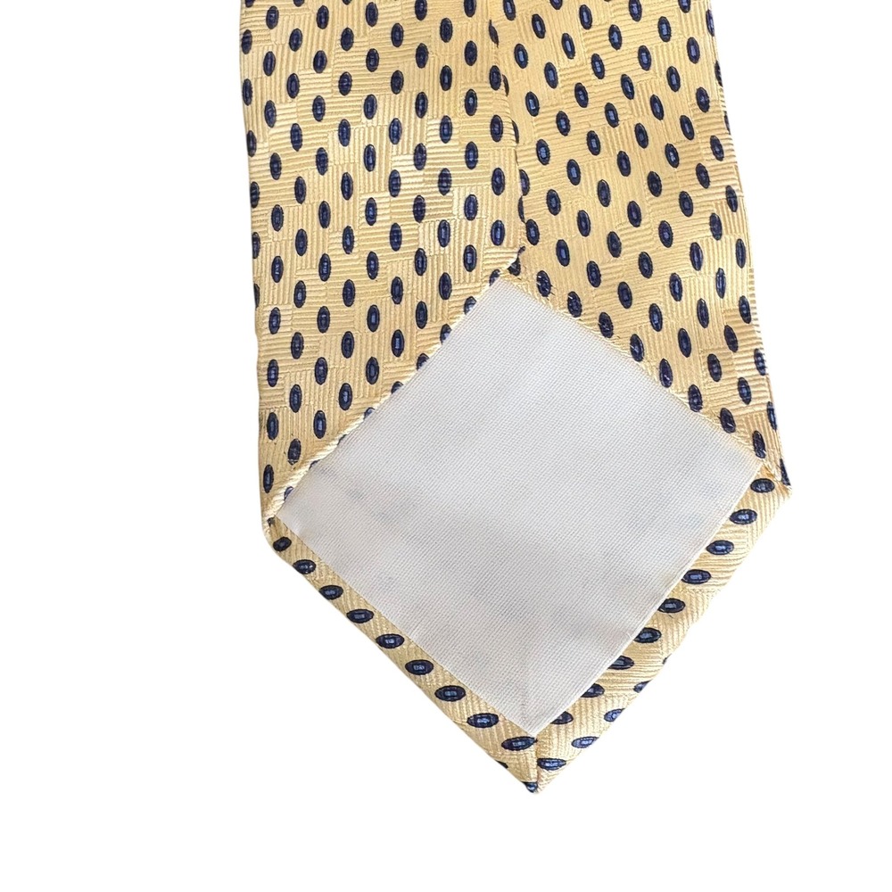 Savile Row 100% Silk Tie‎ Gold Navy Oval Dot Pattern Made in USA Men's Necktie - Picture 5 of 7